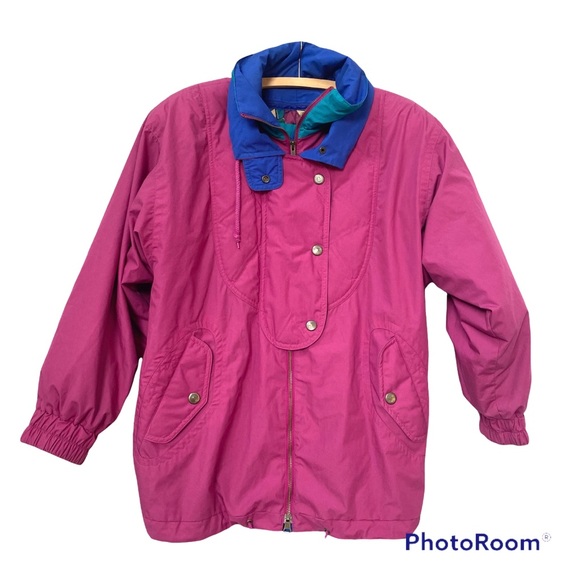 Vintage London Fog Pink Blue Puffer Jacket Warm Winter Coat womens size small - Picture 1 of 10